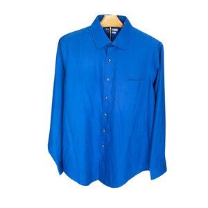 Van Heusen Mens Fitted Wrinkle-Free Blue Dress Shirt 15-15 1/2 M